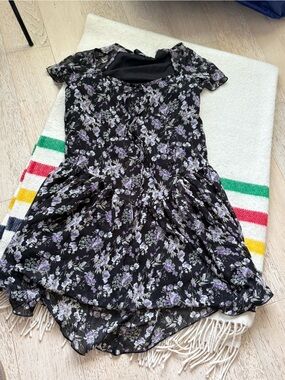 Cider Black Floral Mini Dress with Lavender and White Print